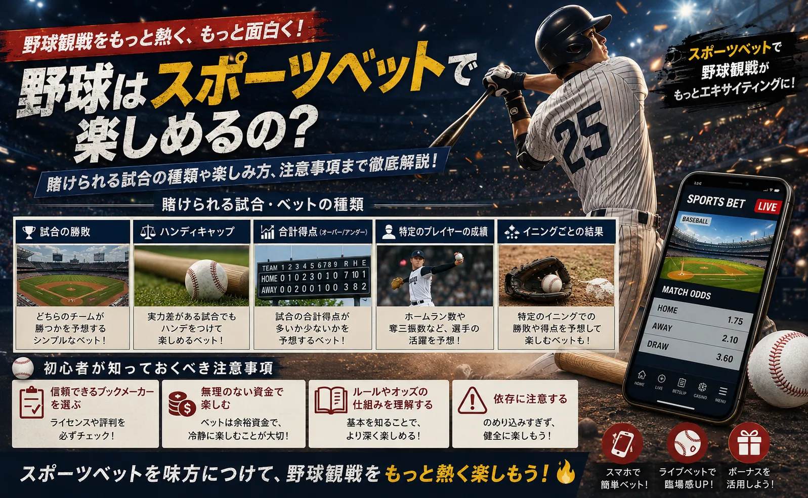 野球はスポーツベットで楽しめる?基本の楽しみ方と注意点まとめ